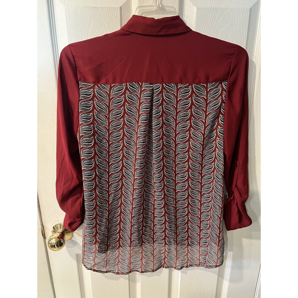 Alfani blouse Womens sz 8 Burgundy Button Up Floral Long Sleeve Pockets career - Picture 6 of 8